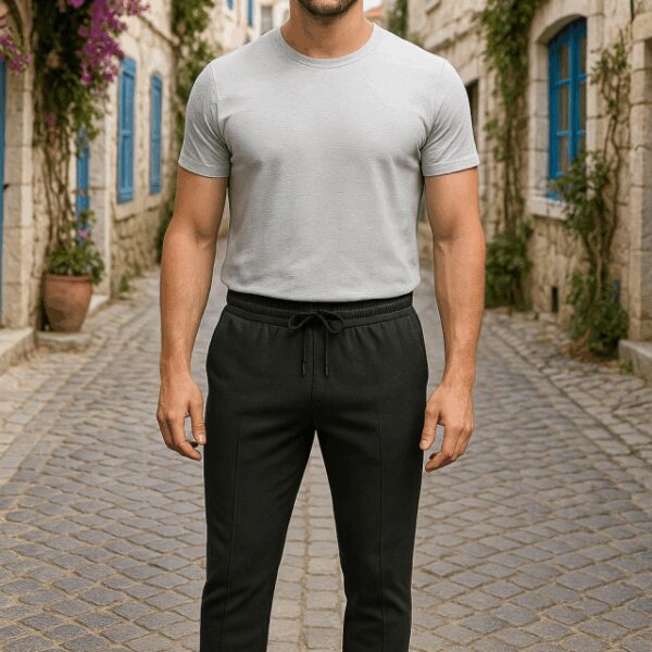 Erkek Yüksek Bel önden Bağcıklı Cepli Waffle Pantolon