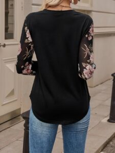 Kadın Uzun Kollu Bisiklet Yakalı Kolun çiçek Desenli Viskon Iki Iplik Bluz - Görsel 4