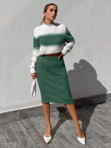 Kadın Uzun Kollu Triko Etekli Takım - Görsel 2