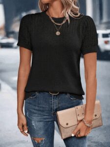 Kadın Kısa Kollu Yaka Detay Triko Bluz - Görsel 4