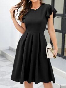 Kadın Kelebek Kollu Bisiklet Yakalı Pileli Ithal Krep Elbise