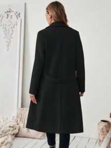 Kadın Uzun Kollu Yakalı Belde şerit Düğme Detaylı Cepli Mini Kaşe Kaban - Görsel 5