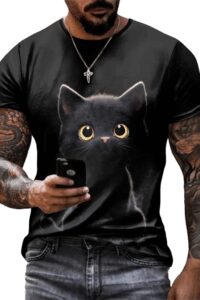 Erkek Bisiklet Yaka Kedi Baskılı Süprem T-shirt - Görsel 2