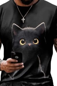 Erkek Bisiklet Yaka Kedi Baskılı Süprem T-shirt - Görsel 3