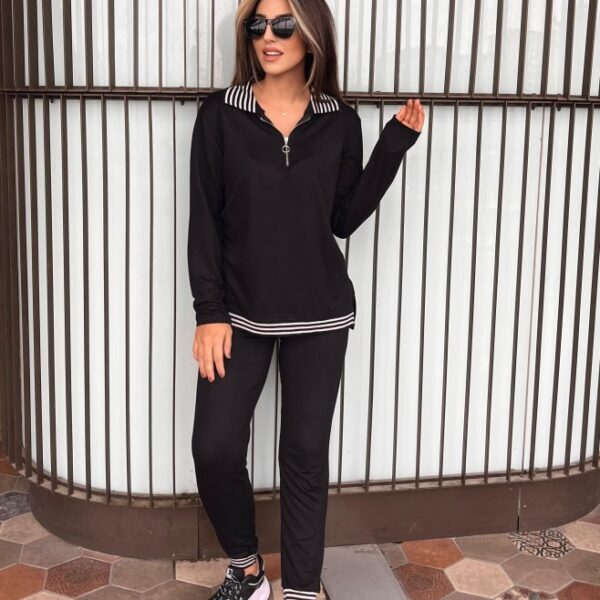 Kadın Uzun Kollu Ribana Ve Fermuar Detay Bluz Ve Yüksel Bel Pantolon 2li Takım