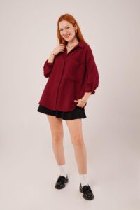 Salaş Kesim Cepli Bordo Gömlek - Görsel 2