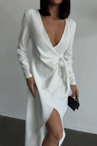 KRUVAZE BROŞ DETAYLI ELBİSE - Görsel 3