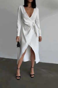 KRUVAZE BROŞ DETAYLI ELBİSE - Görsel 4