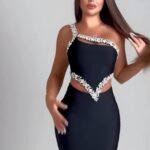 Kadın Komuz Ve Bel Dokelteli Taş Detay Dalgıç Kumaş Elbise - Görsel 5