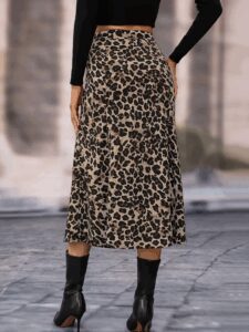 Kadın Yüksek Bel Leopar Desenli Midi Krep Etek - Görsel 4