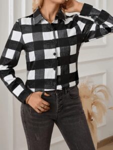 Kadın Uzun Kollu Ekoseli önden Düğmeli Dokuma Uzun Gömlek - Görsel 2