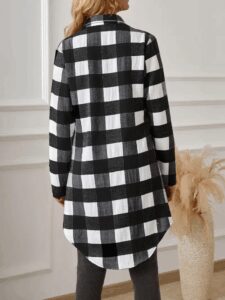 Kadın Uzun Kollu Ekoseli önden Düğmeli Dokuma Uzun Gömlek - Görsel 4