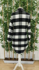 Kadın Uzun Kollu Ekoseli önden Düğmeli Dokuma Uzun Gömlek - Görsel 9