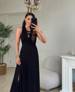 Kadın Arkadan çapraz Detay Yuvarlak Yaka Maksi Viskon Elbise - Görsel 7