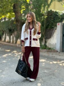 Kadın Uzun Kollu Ribanali Cep Detay Hırka Ve Bol Paça Pantolon Ikili Takım - Görsel 9