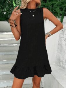 Kadın Kolsuz Bisiklet Yaka Fırfırlı Sofya Elbise - Görsel 3