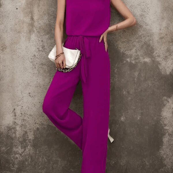 Kadın Kolsuz V Yakalı Aerobin Bluz Ve Belden Kuşaklı Pantolon Ikili Takım