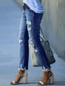 Kadın Dar Kesim Cepli önden Yırtık Desenli Denim Pantolon - Görsel 3