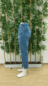 Kadın Dar Kesim Cepli önden Yırtık Desenli Denim Pantolon - Görsel 6