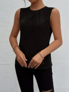 Kadın Askılı Yuvarlak Büzgü Yaka Sandy Bluz - Görsel 2