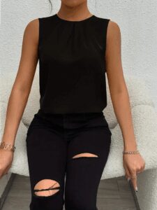 Kadın Askılı Yuvarlak Büzgü Yaka Sandy Bluz - Görsel 4