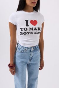 Nakış Detay Baskılı Crop T-Shirt - Görsel 3