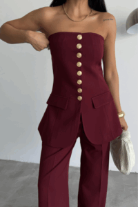 TASARIM GOLD DÜĞMELİ STRAPLEZYELEK - Görsel 3