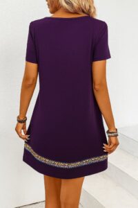 Kadın Kısa Kollu V Yakalı Etnik Desen şerit Detaylı Viskon Elbise - Görsel 3