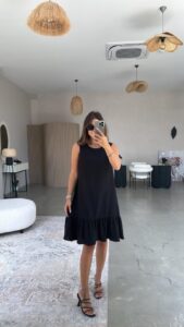 Kadın Bisiklet Yaka Eteği Volanlı Bürümcük Elbise - Görsel 4