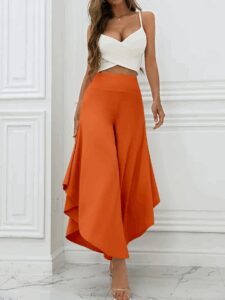 Kadın Yüksek Belli Geniş Paçalı Yanlardan Açık Sandy Pantolon - Görsel 2