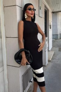 Etek Ucu Şerit Detaylı Triko Elbise 2831 - Görsel 2