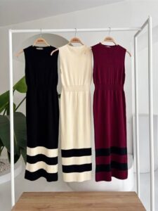 Etek Ucu Şerit Detaylı Triko Elbise 2831 - Görsel 11