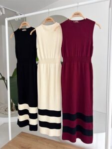 Etek Ucu Şerit Detaylı Triko Elbise 2831 - Görsel 9