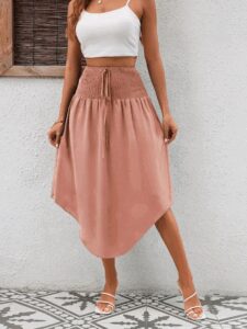 Kadın Yüksek Bel Belden Bağlamalı Asimetrik Kesim Detaylı Sandy Etek - Görsel 4