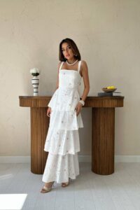 Pembe Kat Kat Arkası Bağlamalı Elbise - Görsel 2