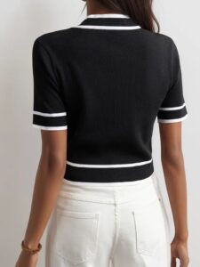 Kadın Kısa Kollu önden Düğmeli Triko Bluz - Görsel 4