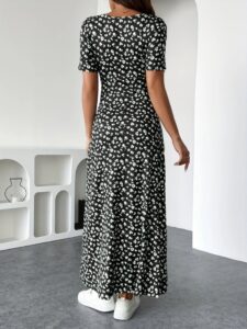 Kadın Kısa Kollu Kruvaze Yakalı çiçek Desenli Süprem Elbise - Görsel 4