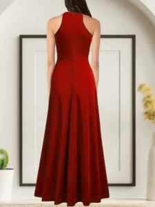 Kadınhalter Yaka Derin Yırtmaç Detaylı Tam Boy Ithal Krep Abiye Elbise - Görsel 2