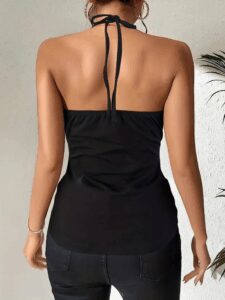 Kadın Askılı Kuş Gözü Ve Dekolte Detay Boyundan Bağlamalı Viskon Bluz - Görsel 3