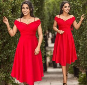 Kadın Kısa Kollu Kruvaze Yaka Eteği Volanlı Krep Elbise - Görsel 9