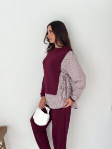 Kadın Gömlek Detay çizgili Yandan Bağlamalı Ikili Takım - Görsel 2