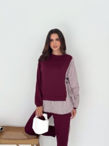 Kadın Gömlek Detay çizgili Yandan Bağlamalı Ikili Takım - Görsel 3