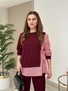 Kadın Gömlek Detay çizgili Yandan Bağlamalı Ikili Takım - Görsel 4