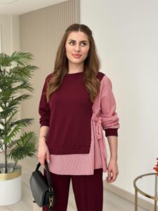 Kadın Gömlek Detay çizgili Yandan Bağlamalı Ikili Takım - Görsel 8