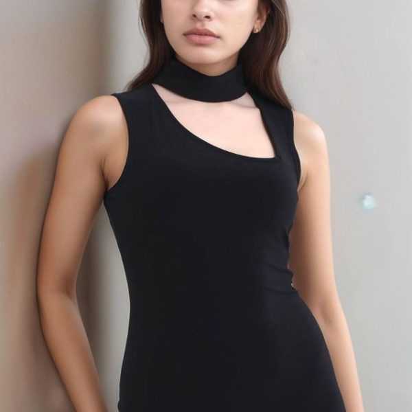 Kadın Asimetrik Yaka Sandy Kumaş Fırsat Ürün Diz Üstü Elbise