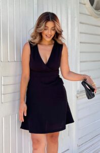 Kadın Kalın Askılı Kruvaze Yaka Eteği Volanlı Krep Elbise - Görsel 3