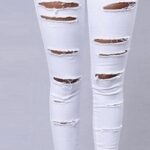 Kadın Yüksek Bel Lazer Yırtık Desenli Kot Pantolon - Görsel 2
