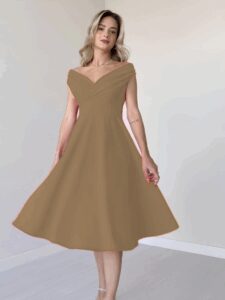 Kadın Kısa Kollu Kruvaze Yaka Eteği Volanlı Krep Elbise - Görsel 3