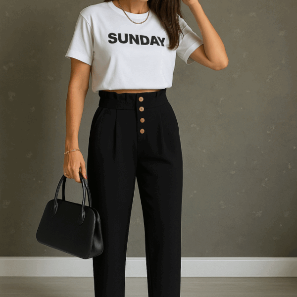 Kadın Yüksek Belli önden Düğmeli Ithal Keten Pantolon