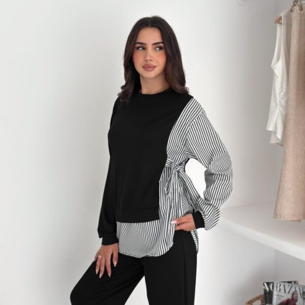 Kadın Gömlek Detay çizgili Yandan Bağlamalı Ikili Takım